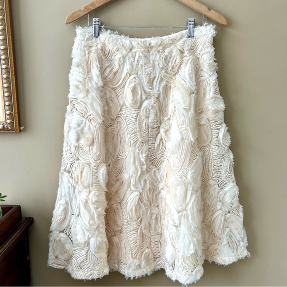 Anthropologie HD in Paris Petaluma A-Line Skirt Ruffled Rosette Cream 6 - Picture 8 of 10